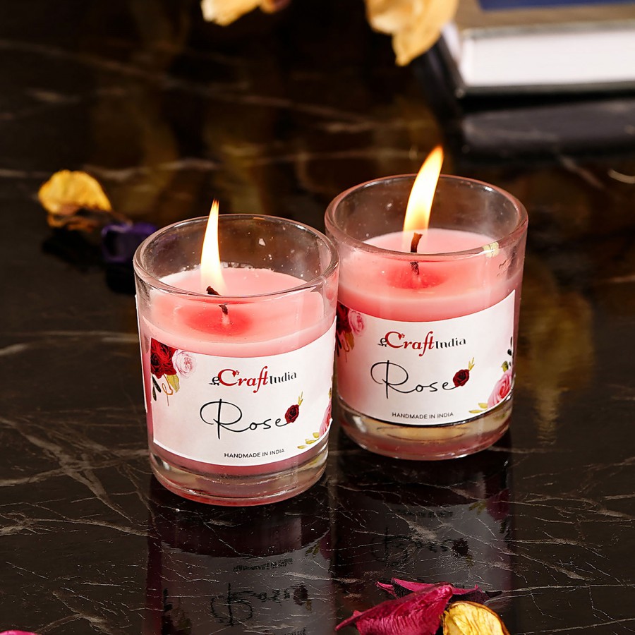 eCraftIndia Glass Wax Candle - Rose Flavour Scent