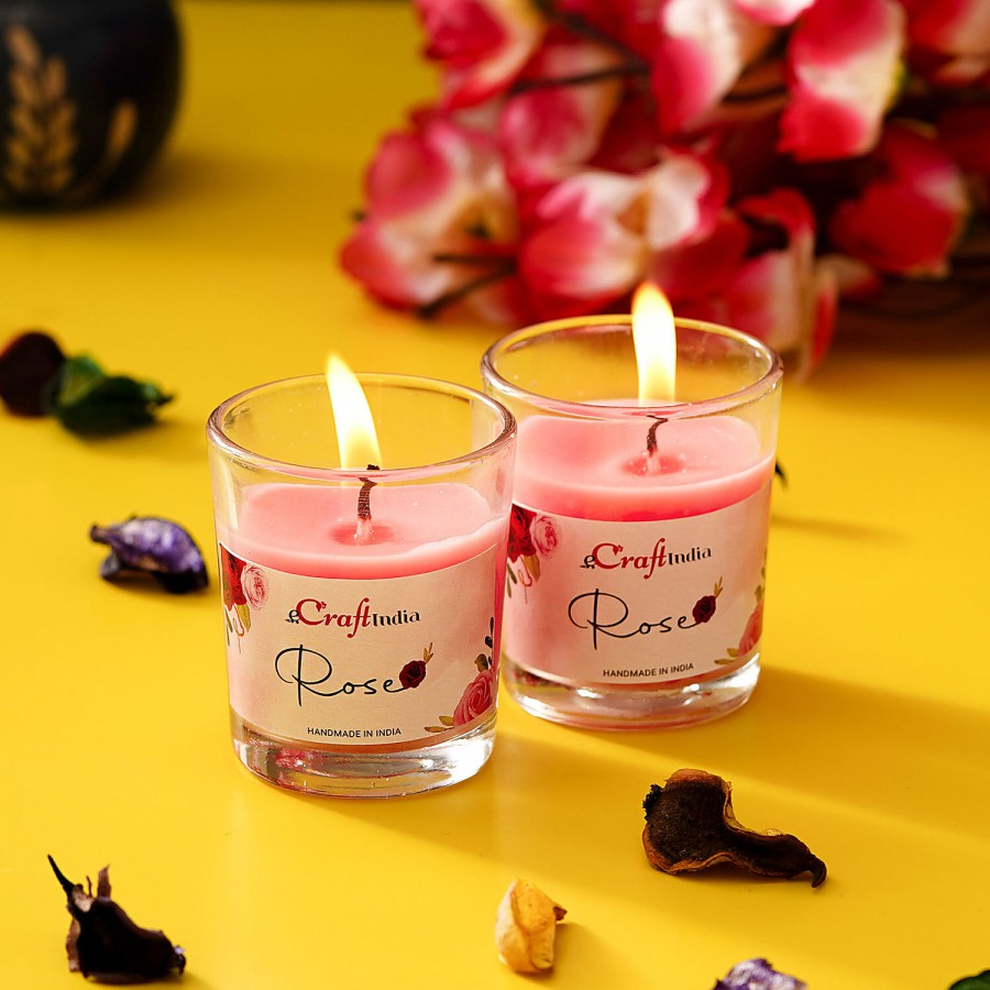 eCraftIndia Glass Wax Candle - Rose Flavour Scent