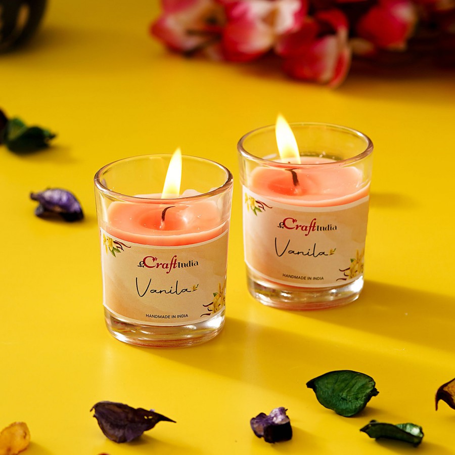 eCraftIndia Glass Wax Candle - Vanilla Flavour Scent