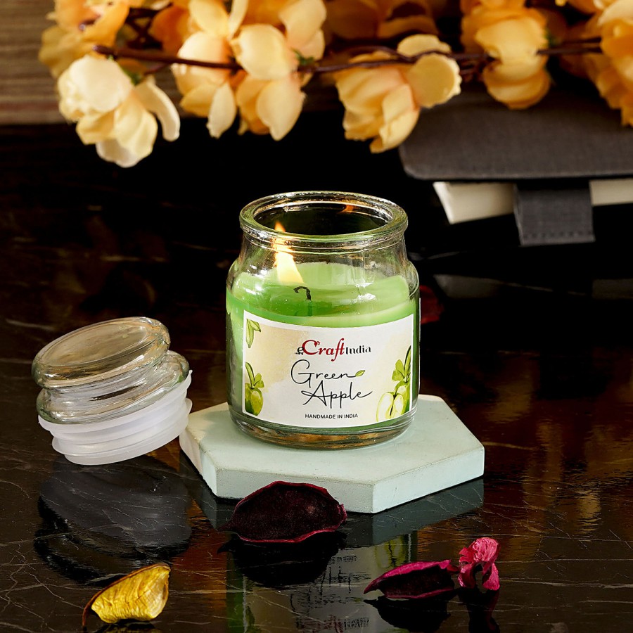 eCraftIndia Green Apple Scented Jar Candle - 100% High Quality Paraffin Wax