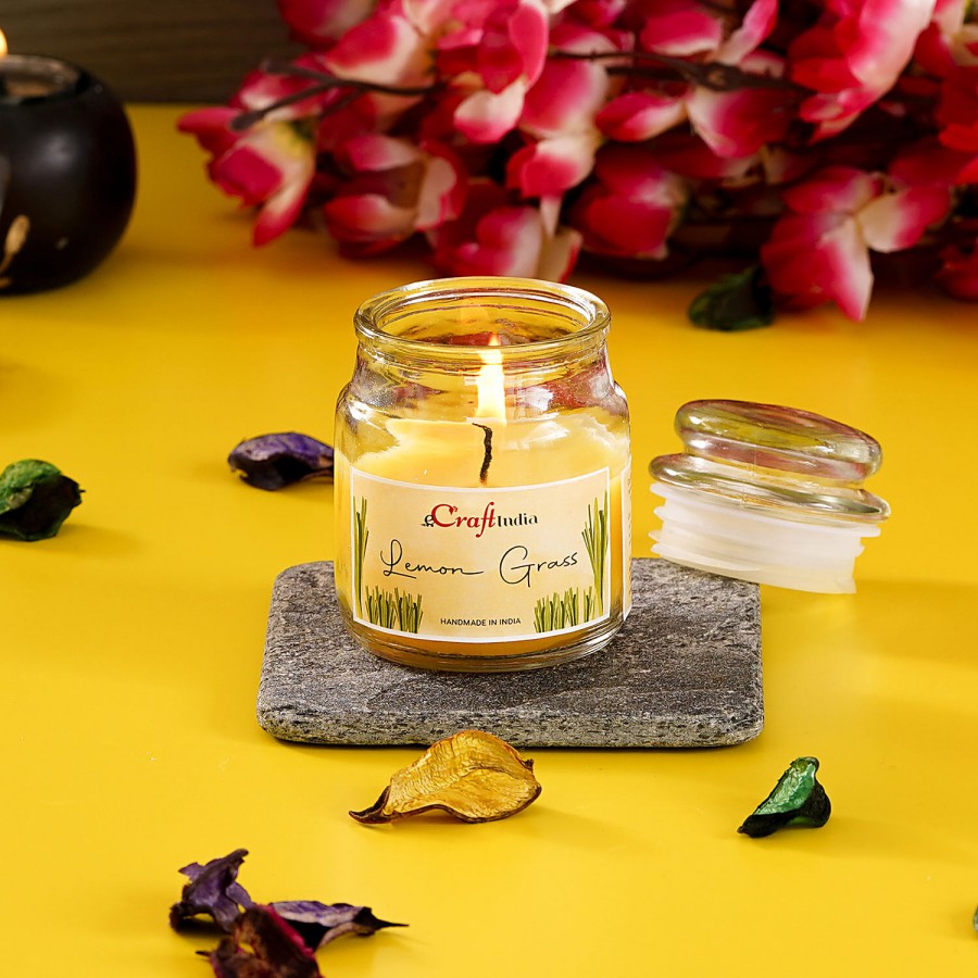 eCraftIndia Jar Wax Candle - With Lemongrass Flavour Scent