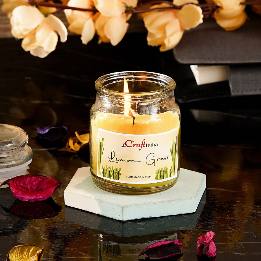 eCraftIndia Jar Wax Candle - With Lemongrass Flavour Scent