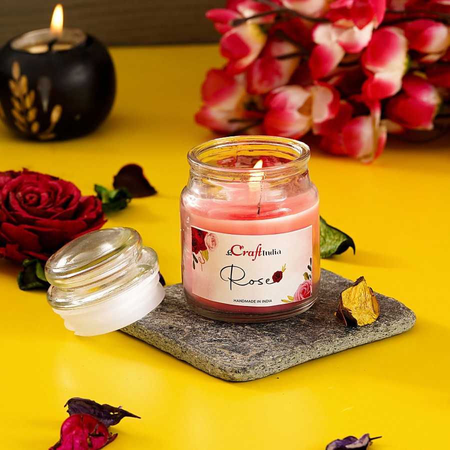 eCraftIndia Jar Wax Candle - With Rose Scent