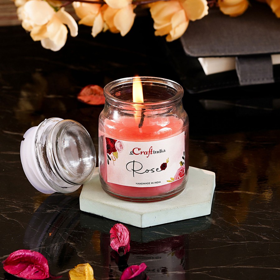 eCraftIndia Jar Wax Candle - With Rose Scent