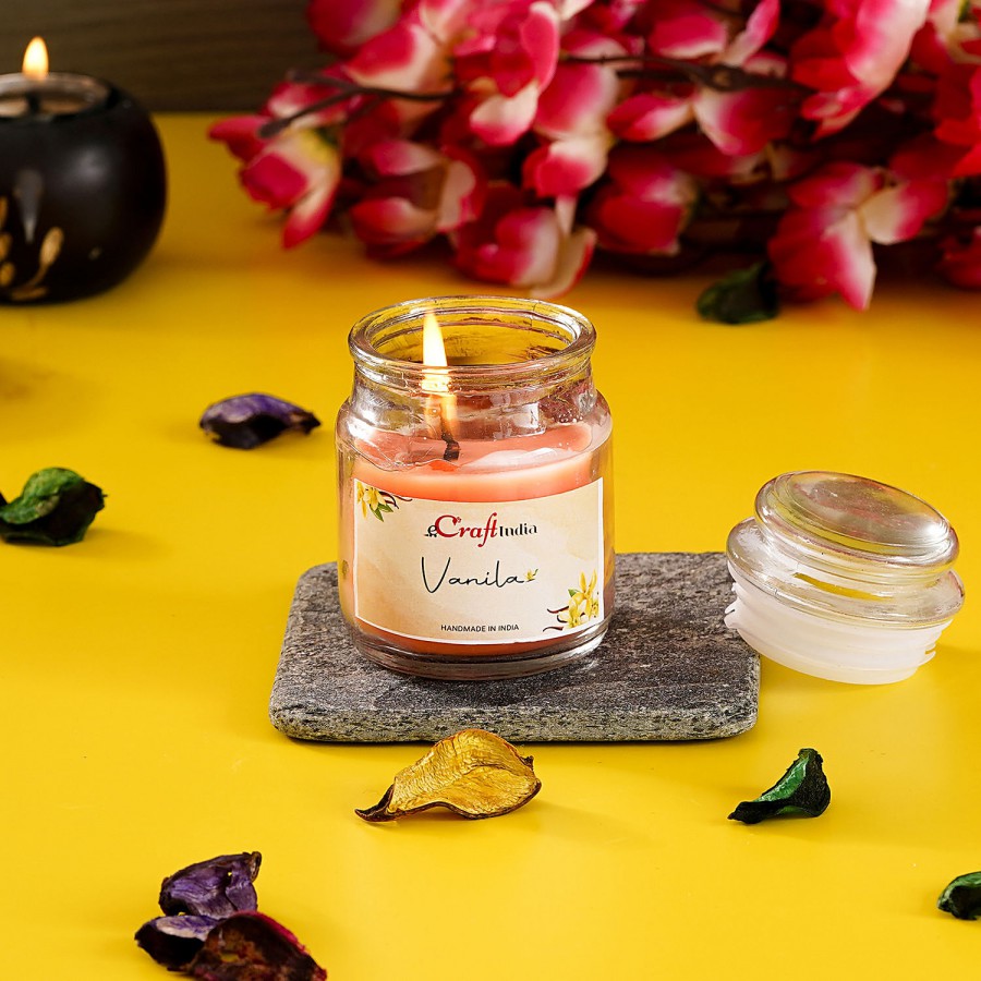 eCraftIndia Jar Wax Candle - With Vanilla Flavour Scent