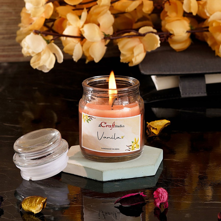 eCraftIndia Jar Wax Candle - With Vanilla Flavour Scent