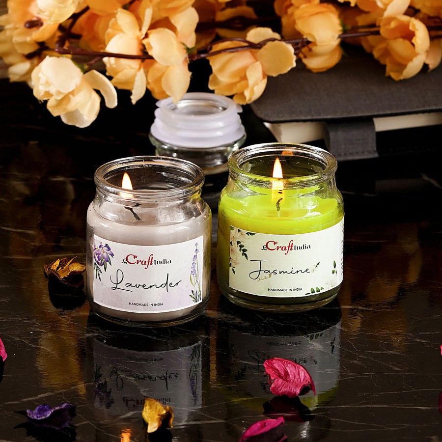 eCraftIndia Jasmine & Lavender Scented Jar Candle