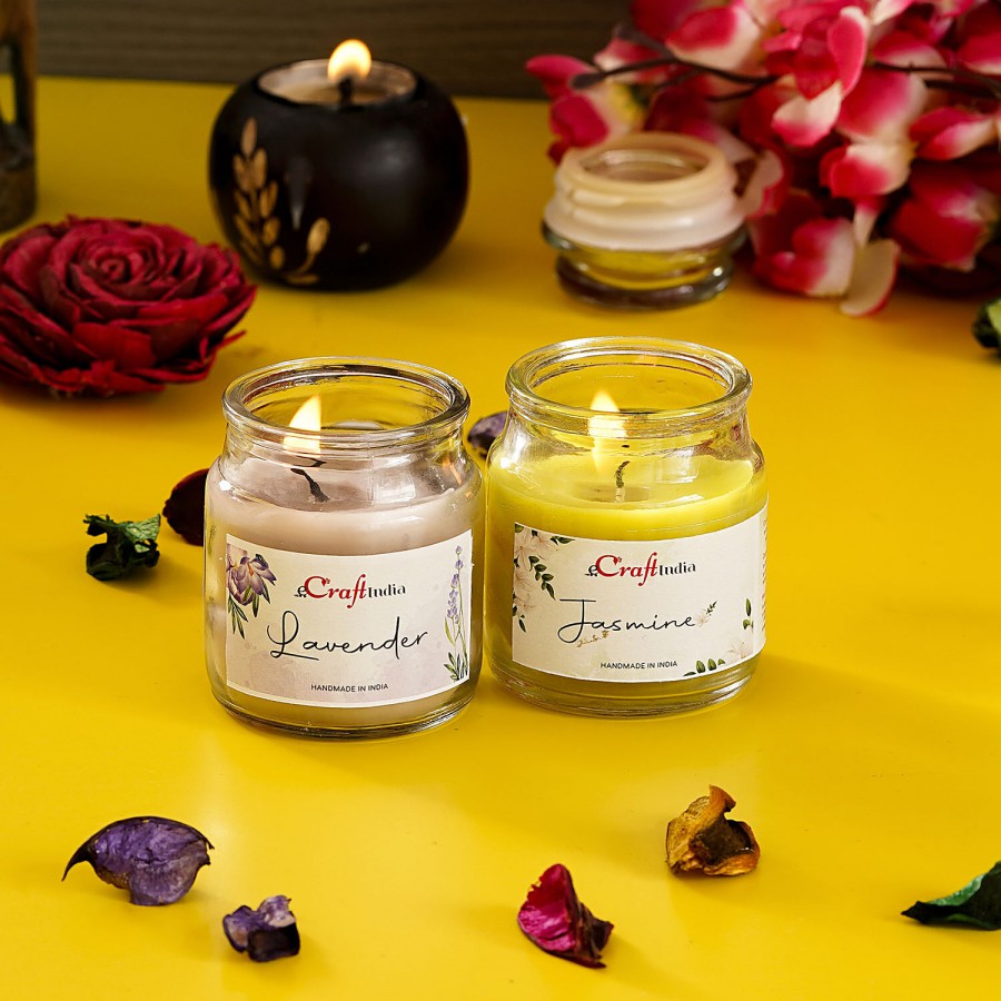 eCraftIndia Jasmine & Lavender Scented Jar Candle