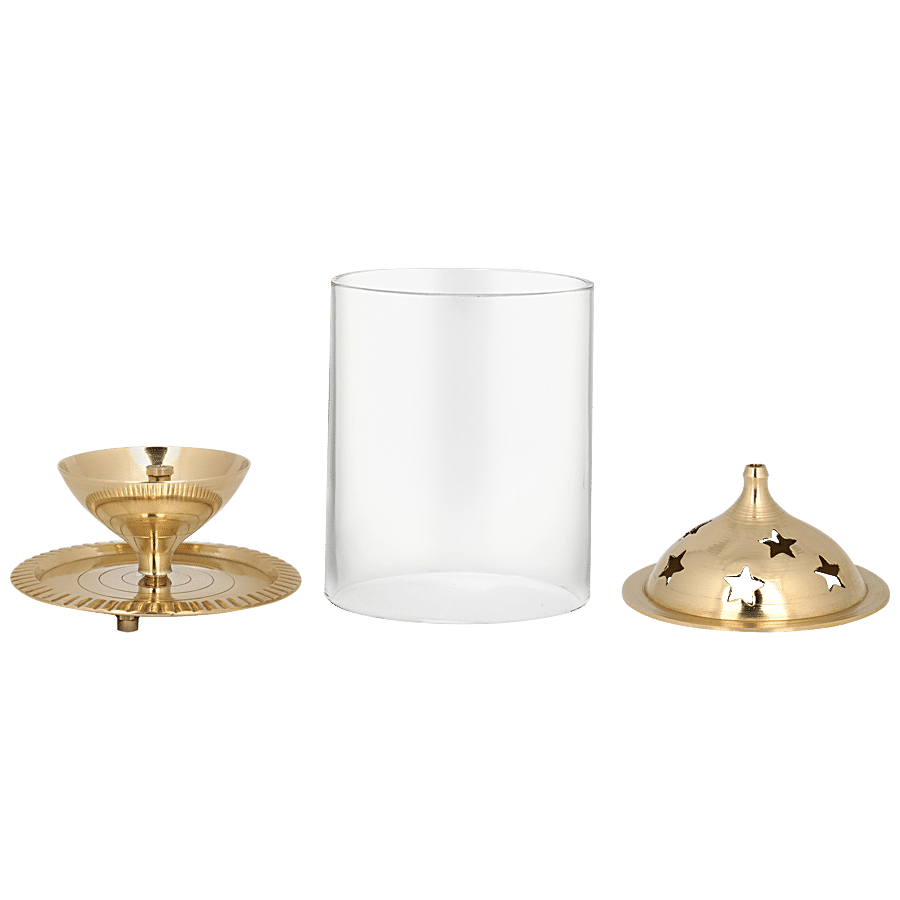 Frestol Udipi Diya with Imported Glass - Brass