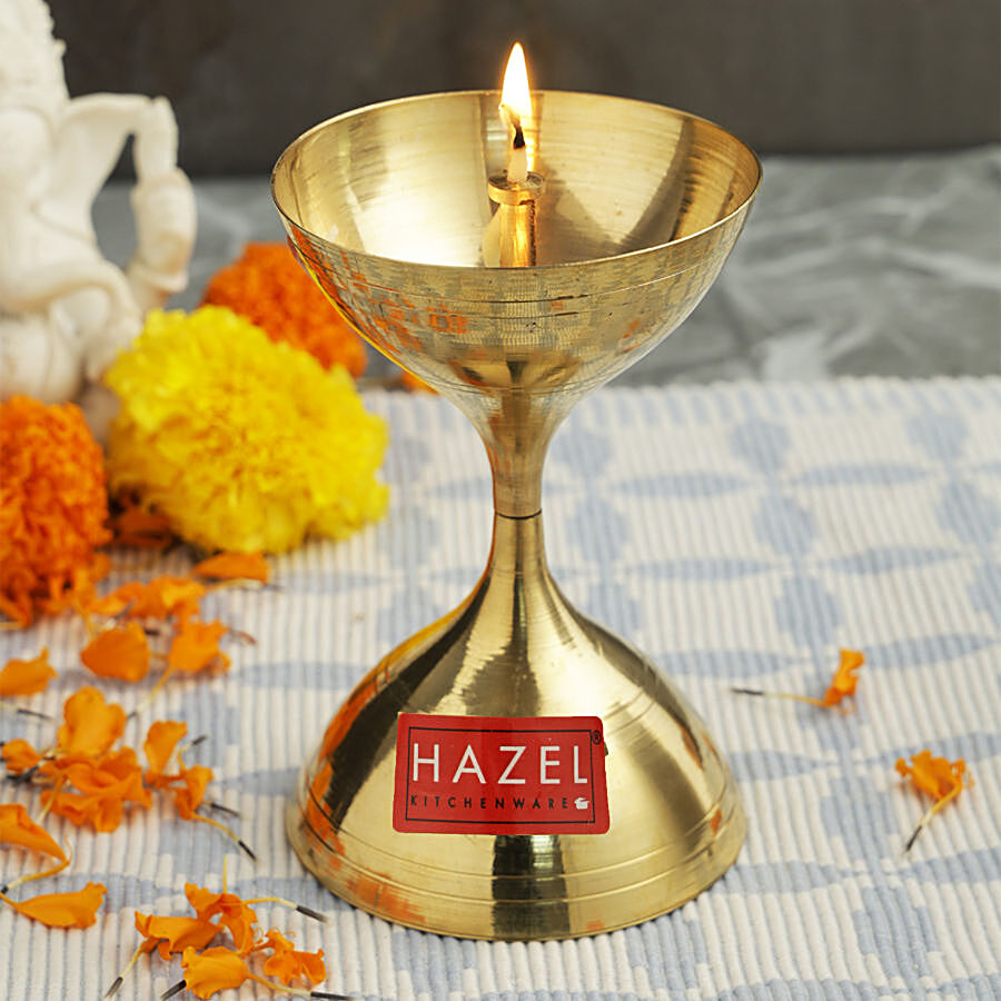 HAZEL Nanda Deep Brass Diya Oil Lamp Puja S11 - Golden