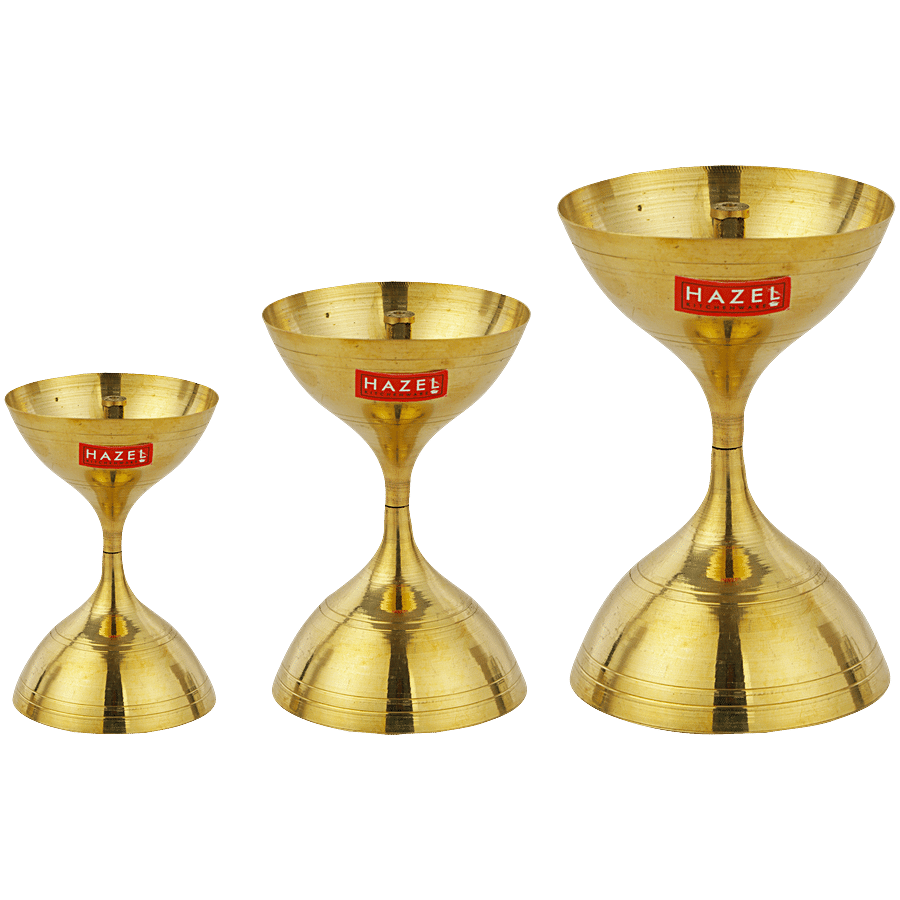 HAZEL Nanda Deep Brass Diya Oil Lamp Puja S7/S11/S15 - Golden