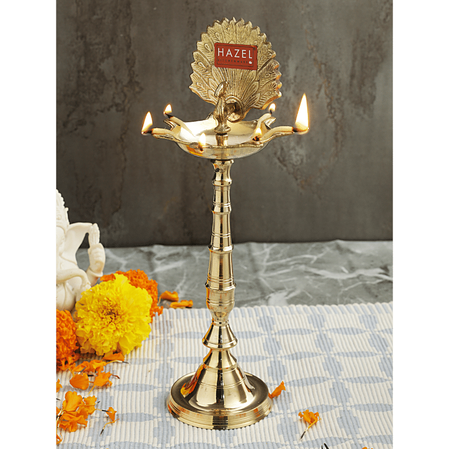 HAZEL Peacock Brass Samay Diwali Puja Diya Oil Spll Samai S8