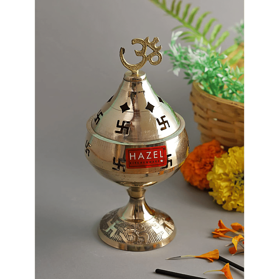 HAZEL Puja Big Handi Brass Diya Oil Lamp S4 - Golden