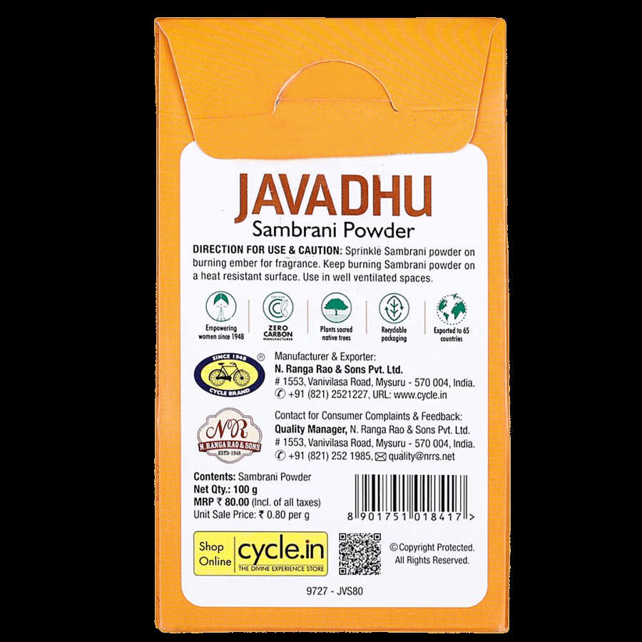 Cycle Javadhu Sambrani Powder - 100% Natural