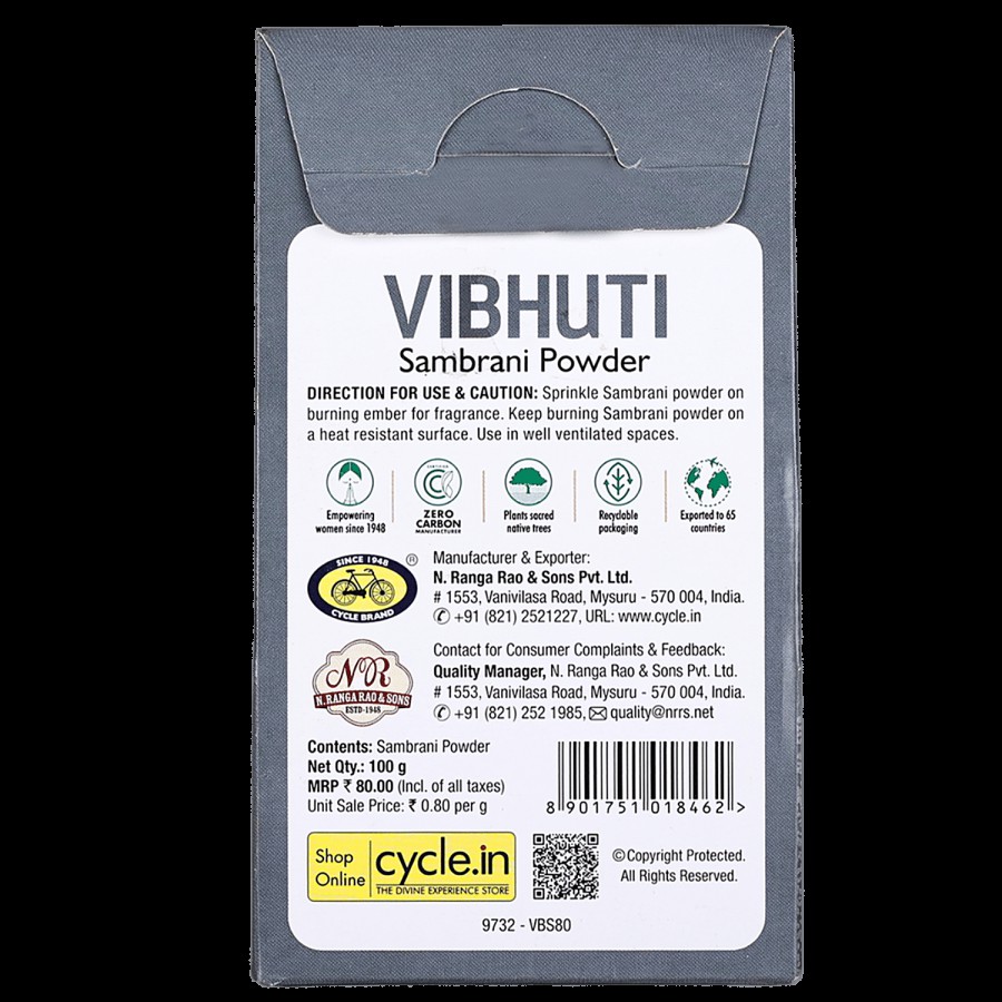 Cycle Vibhuti Sambrani Powder - 100% Natural