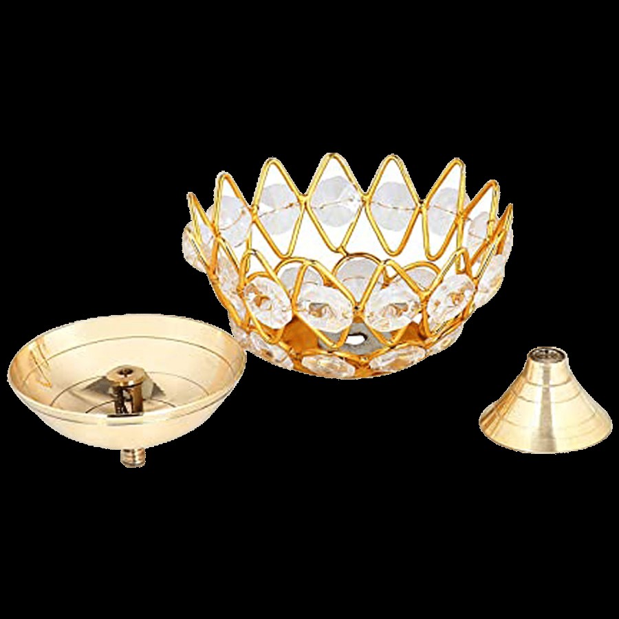 Decan Brass Crystal Diya - Elegant