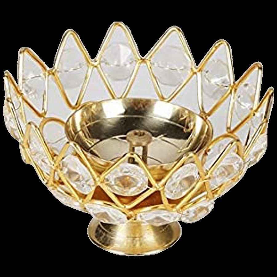 Decan Brass Crystal Diya - Elegant