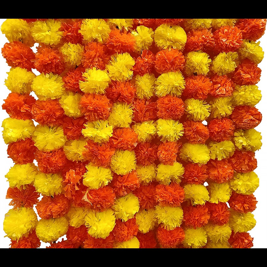 Divine Art Artificial Dark Orange & Yellow Marigold Flower Garlands