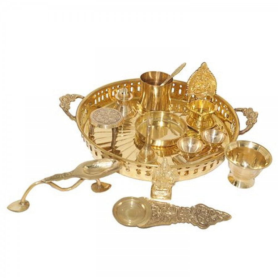 Giri Brass Kumcha Plate - With Pooja Set