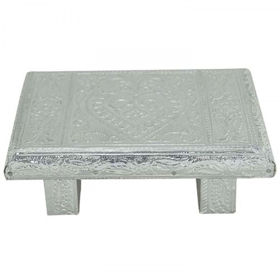 Giri Wooden Puja Minakari Table/Manai - Silver Coated