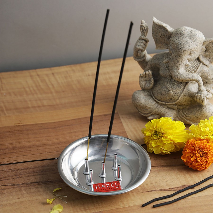 Hazel Agarbati Stainless Steel Plate Incense Stick Holder - 5 Holes