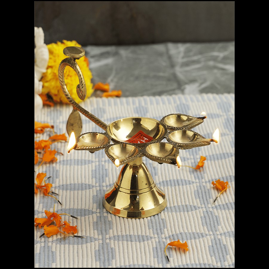 Hazel Brass Puja Arrti Panch Aarti S2 - Golden