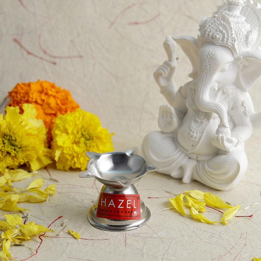 Hazel Stainless Steel Diya Panchvati - Silver