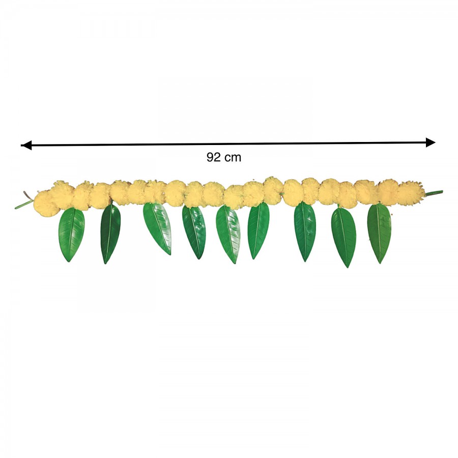House of Festivals Toran/Mala/Bandhanwar/Bandarwal Marigold - Lemon Yellow Flowers & Mango Leaves