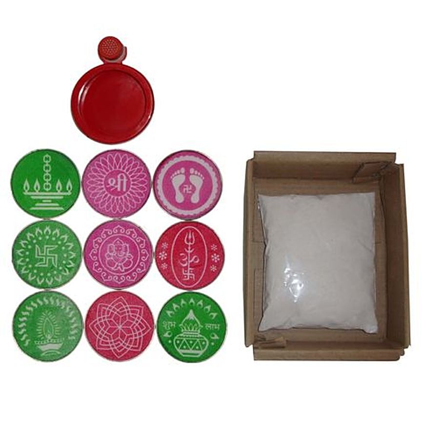 Om Bhakti Ready To Draw Rangoli Kit - With 9 Stencils