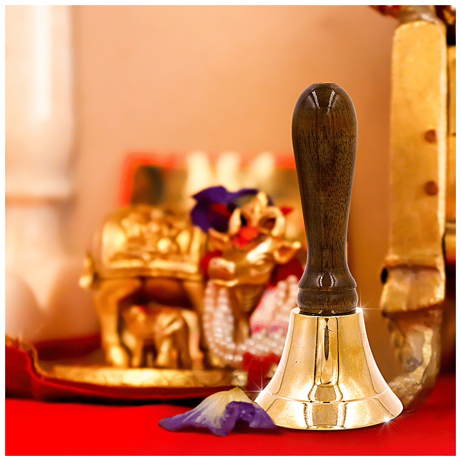 Shubhkart Nitya Brass Puja Bell - Wooden Handle