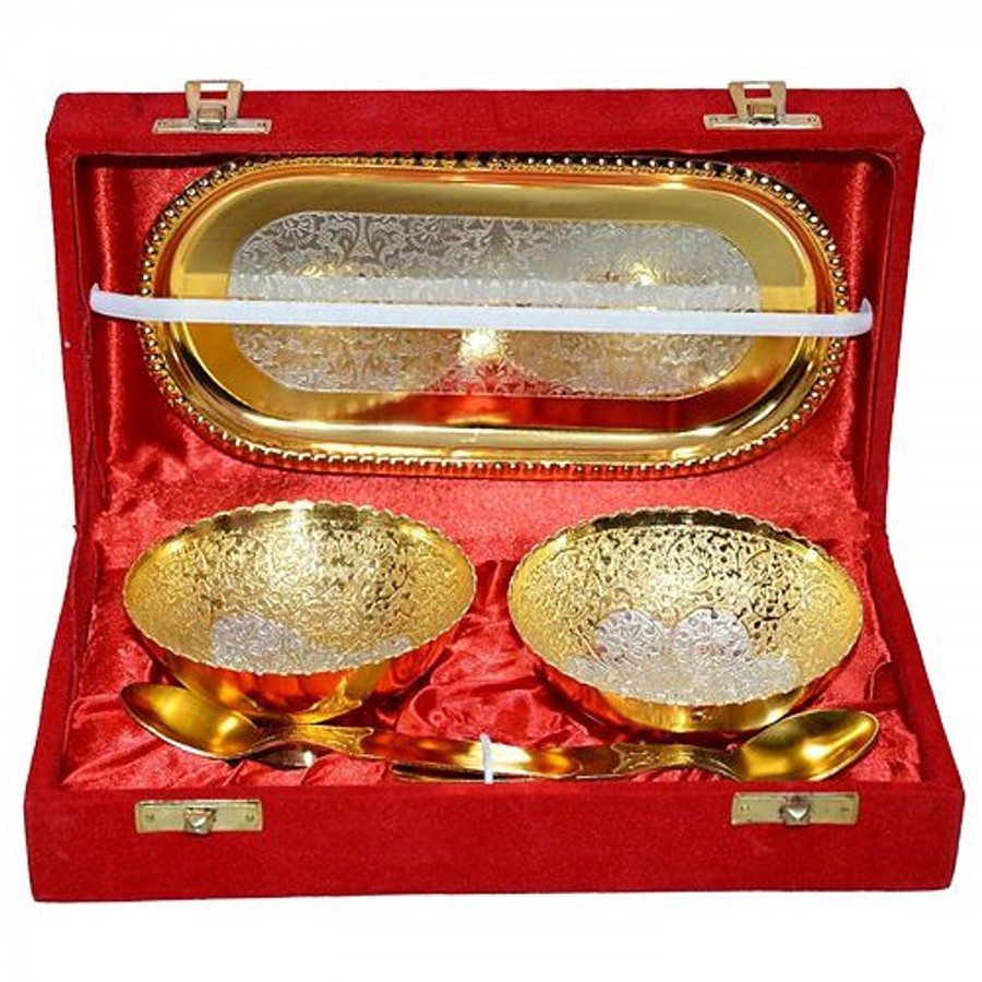 Sri Lalit Arts Handicrafts Bowls - Gold & Silver Plated Brass