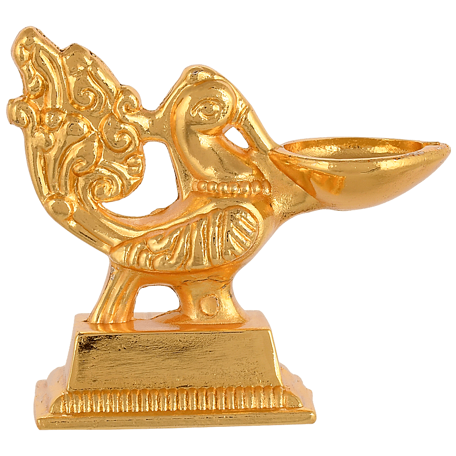 eCraftIndia Golden Peacock Decorative Metal Diya Stand