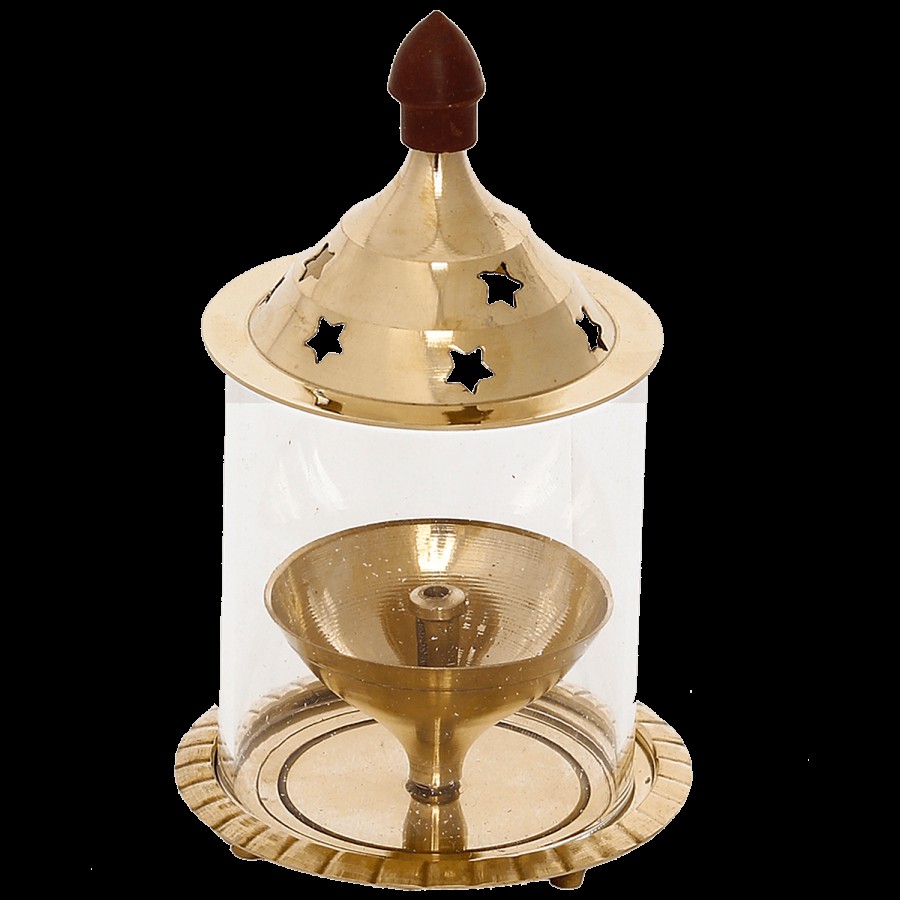 eCraftIndia Brass Akhand Diya With Glass