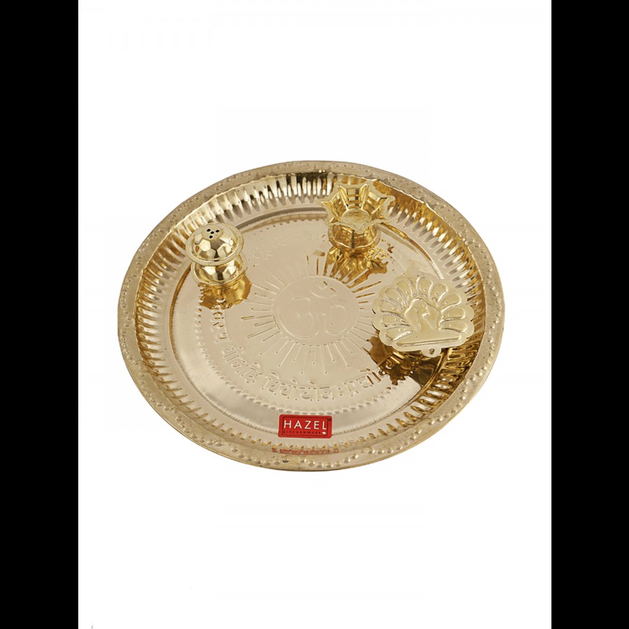 Hazel Aarti Thali Brass Puja Puja Worship S3 - Golden