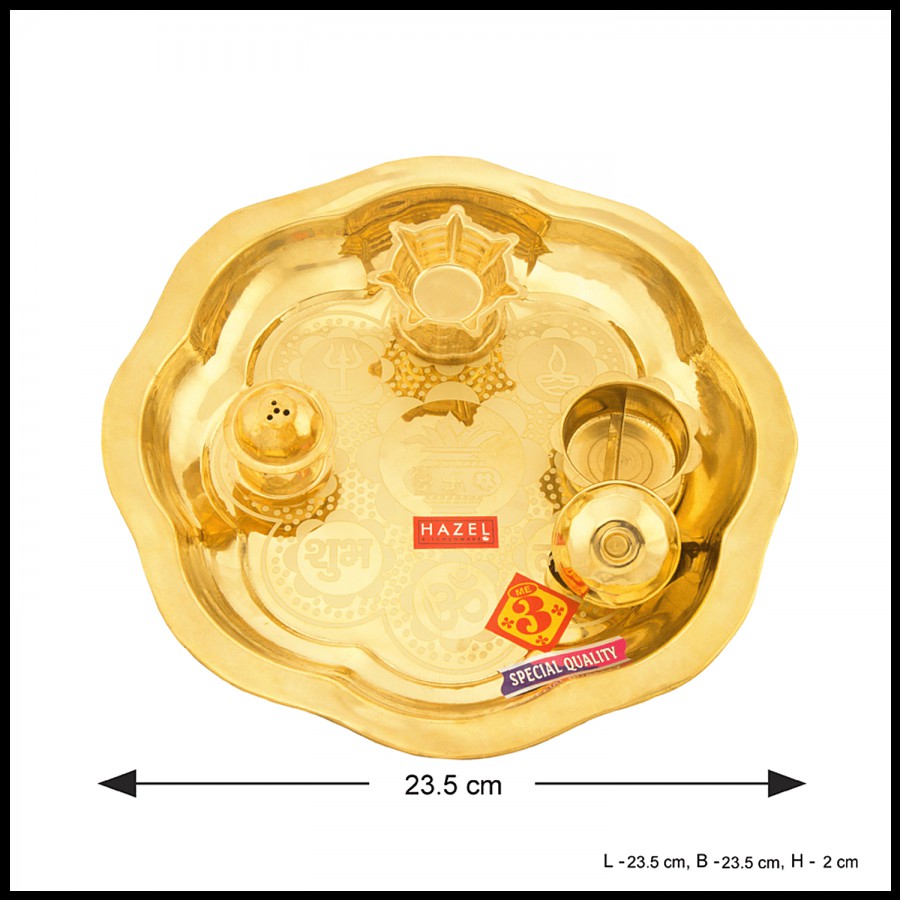 Hazel Brass Puja Thali With Diya And Sindoor Wati - 23.5 cm