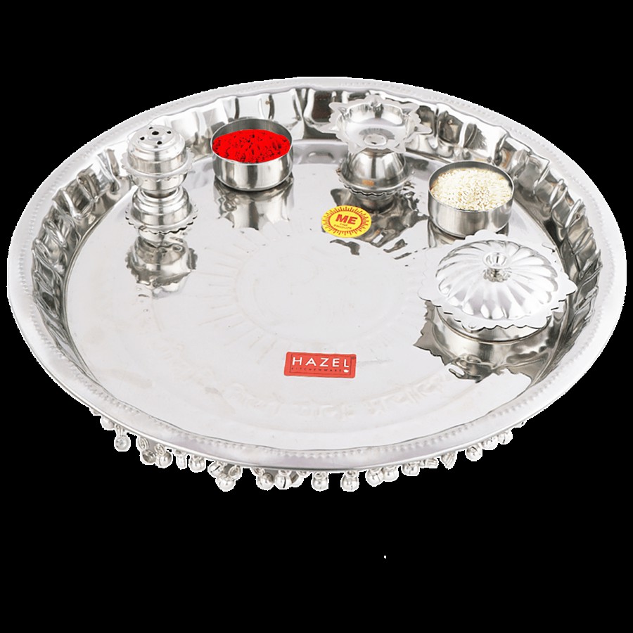 Hazel Gungroo Puja Steel Thali - S5