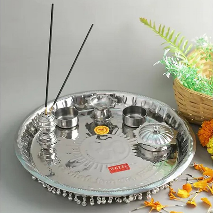 Hazel Gungroo Puja Steel Thali - S5