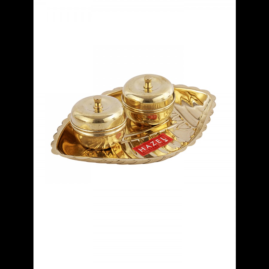 Hazel Shank Karma Brass Puja Thali - Golden