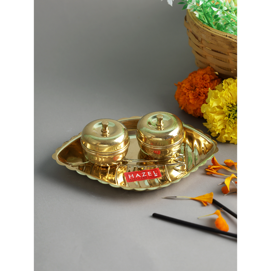 Hazel Shank Karma Brass Puja Thali - Golden