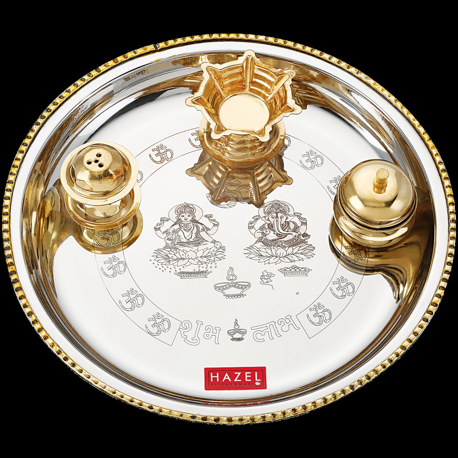 Hazel Stainless Steel Puja Pooja Aarti Thali Set