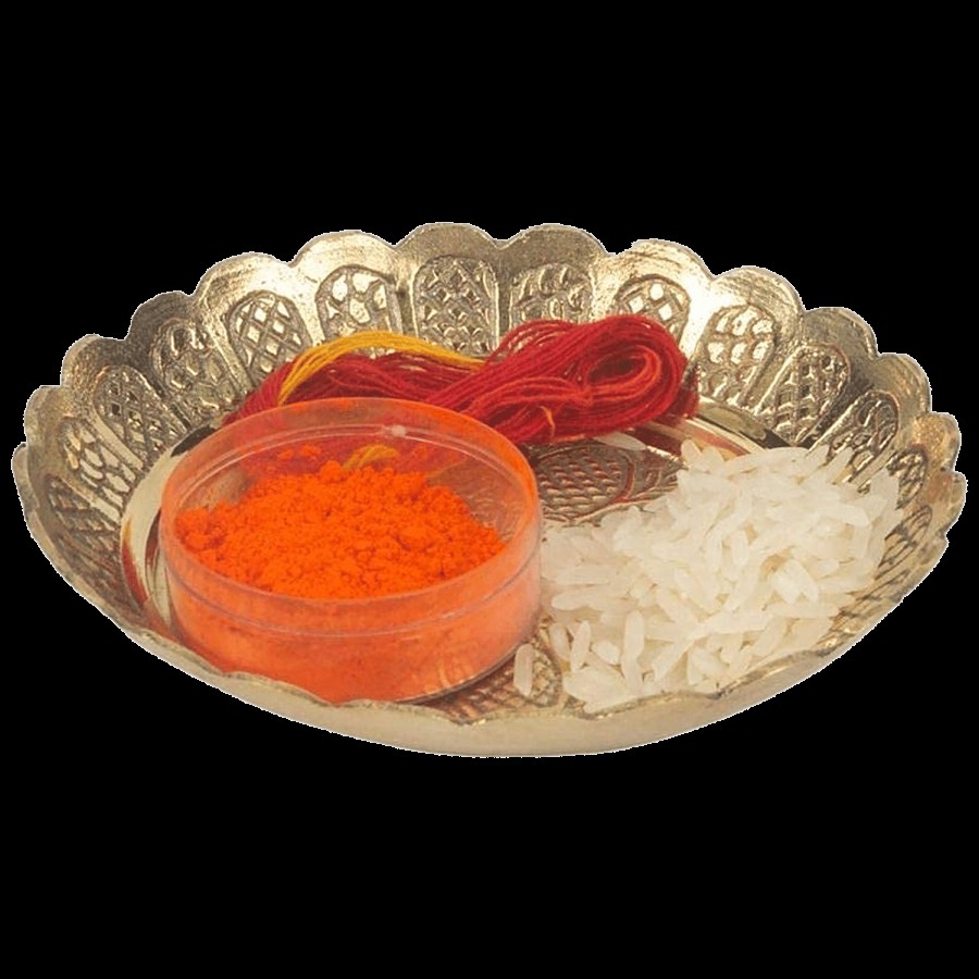 Klassic Puja Thali With Flower Engraved Design - Gold