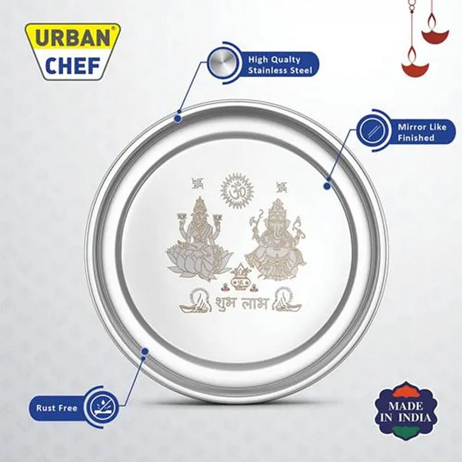 Urban Chef Stainless Steel Pooja Thali - Mirror Like Finish