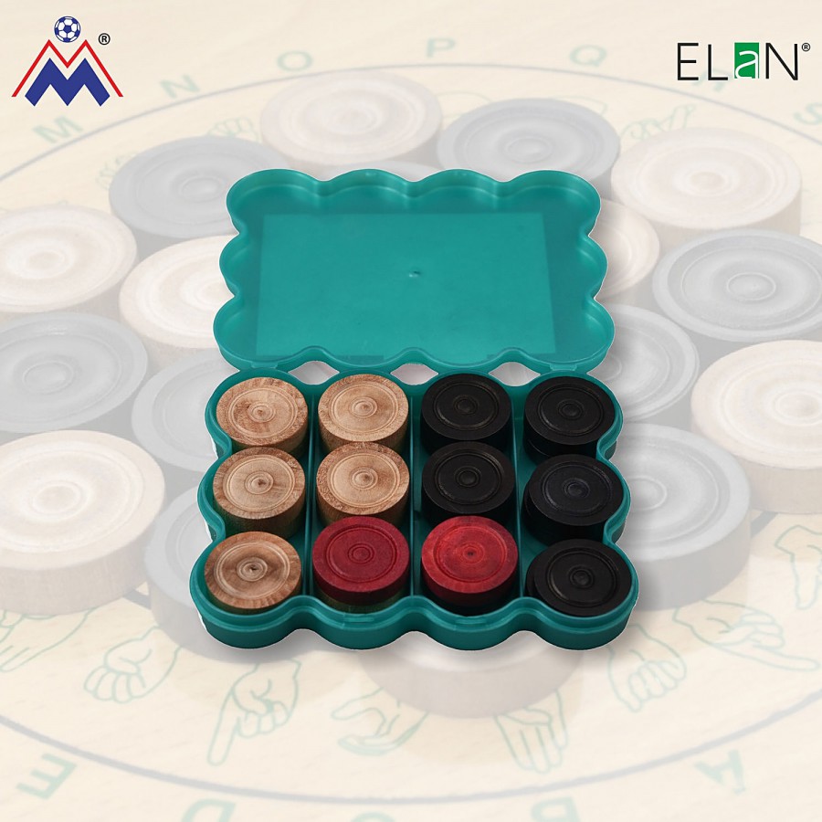 Elan Tournament Carrom Coins - 10 Black & 10 White Coins With 4 Queen