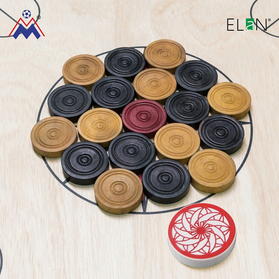 Elan Tournament Carrom Coins - 10 Black & 10 White Coins With 4 Queen