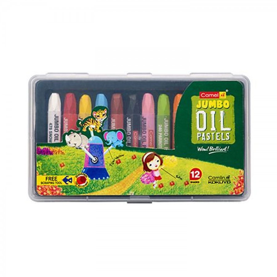 Camlin Jumbo Oil Pastel - 12 Shades with Reusable Plastic Pack