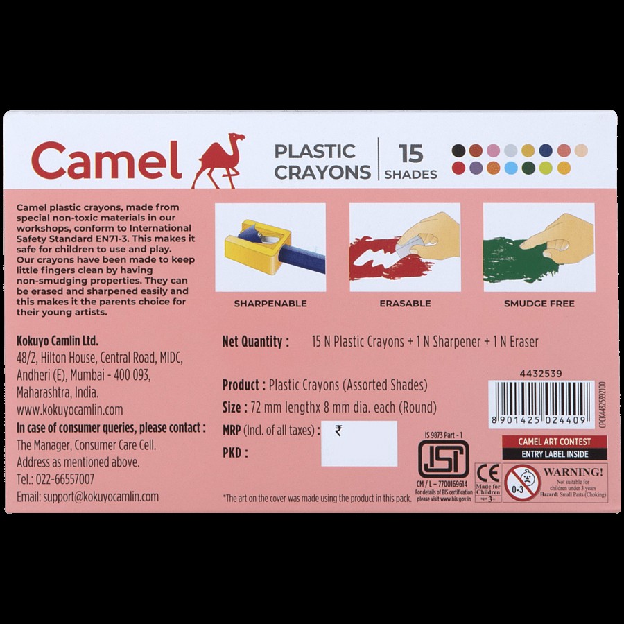 Camlin Plastic Crayons - 15 Shades