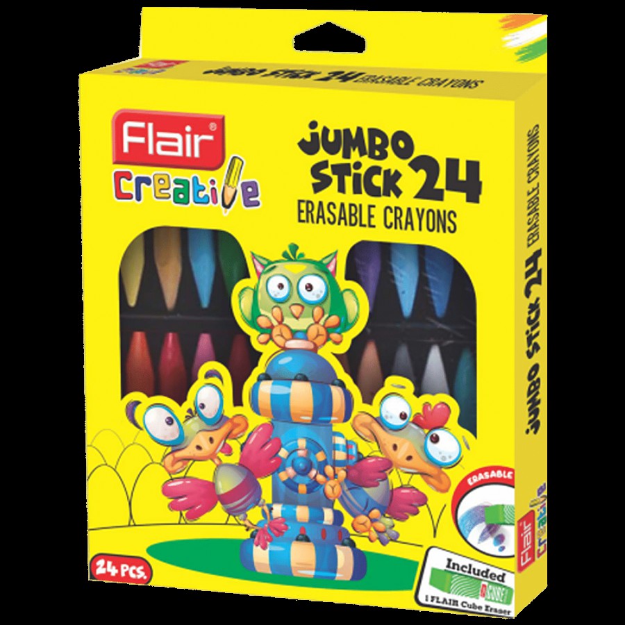 Flair Creative Jumbo Stick Erasable Crayons - Pigmented