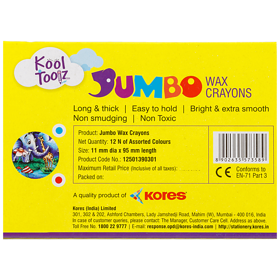 Kores Tool Toolz Jumbo Wax Crayons - 12 Shades