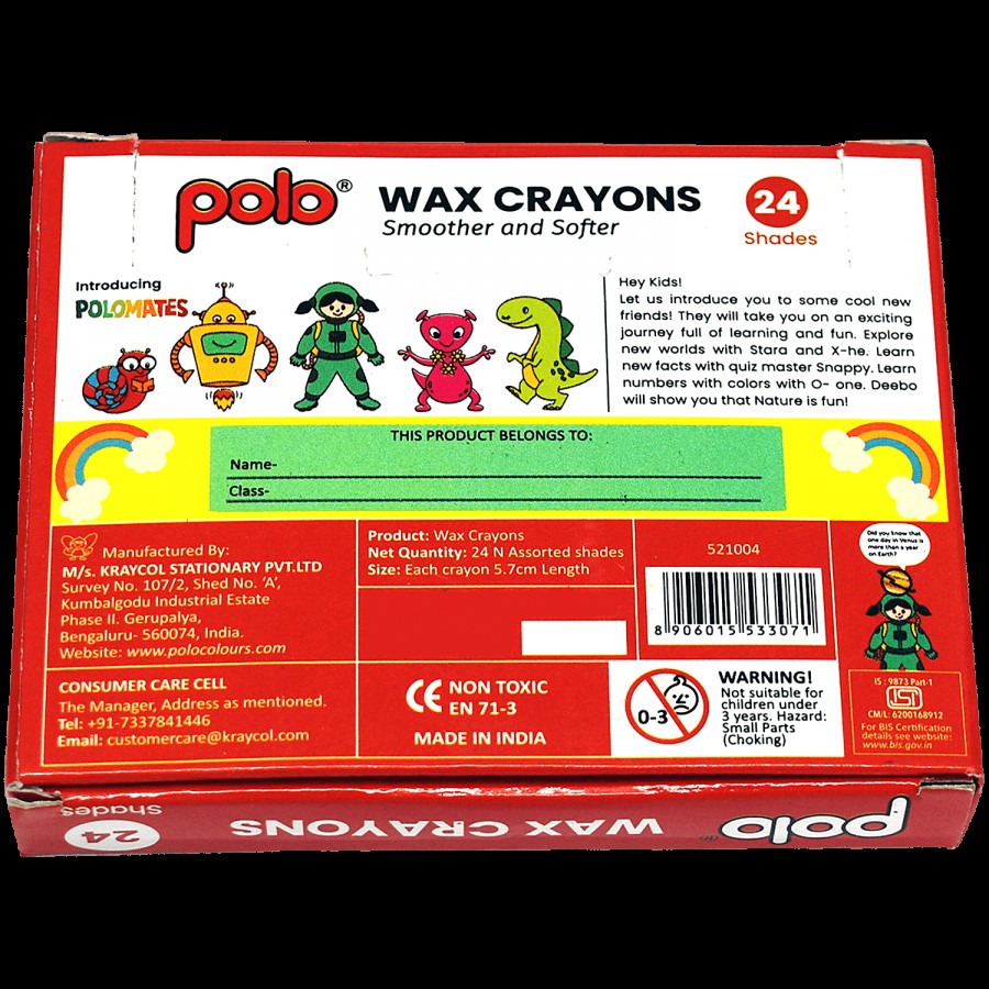 Polo Wax Crayons - 24 Shades