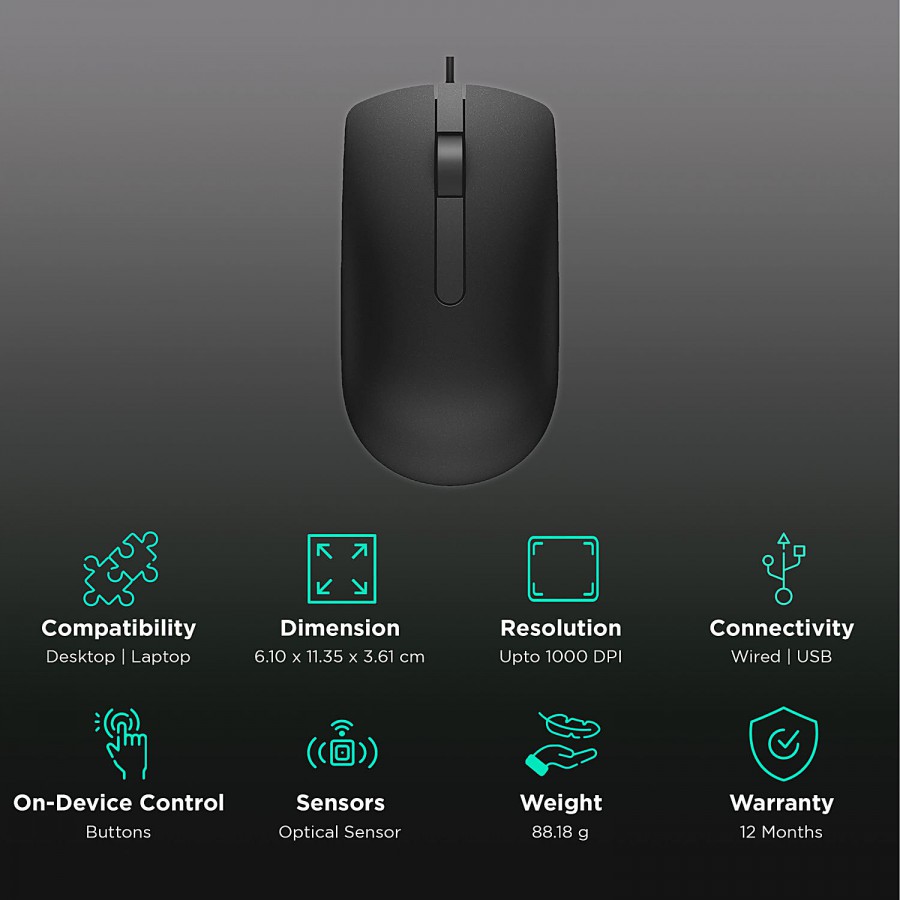 Dell MS116 Wired Optical Performance Mouse (1000 dpi